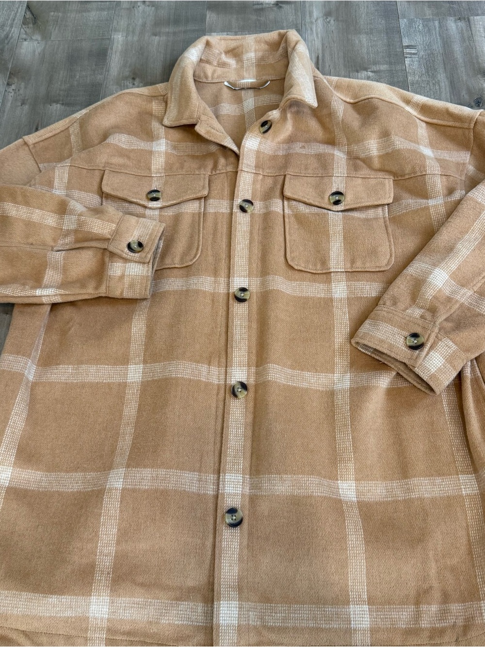 Sonoma Shacket Jacket Tan Plaid Button Women XL Pockets Long